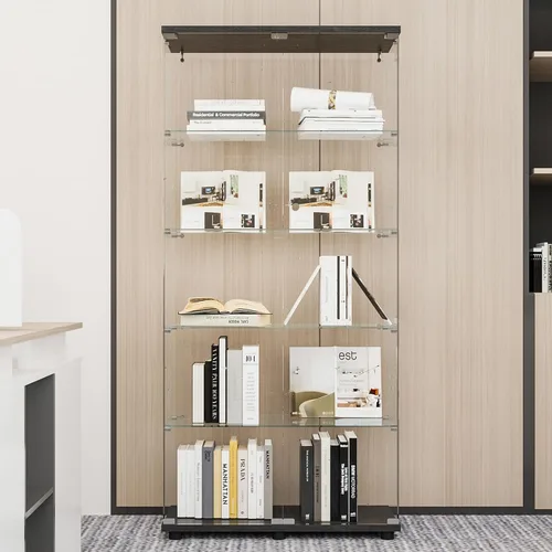Miniatura 8 de Beauty4U - Vitrina de exhibición de una puerta con vidrio, gabinetes curio negros para sala de estar, dormitorio, oficina, exhibición de colección