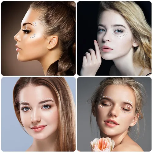 Miniatura 5 de OIIKI 6 hojas de gemas faciales – Joyas de corazón, ojos acrílicos de luna de cristal, diamantes de imitación redondos de Halloween, calcomanías