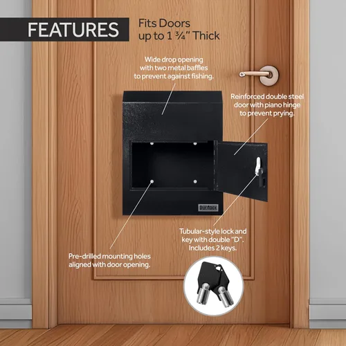 Miniatura 3 de Durabox Caja Fuerte de Depósito de Buzón a Través de la Puerta 12 x 6 x 15 pulgadas - Buzón de Acero Resistente con Cerradura para Recibir Correo