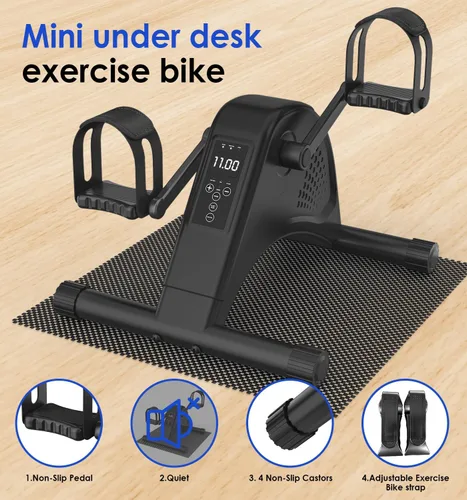 Miniatura 6 de Mini bicicleta estática de 12 niveles debajo del escritorio con pantalla LCD, pedales de bicicleta bidireccionales eléctricos silenciosos