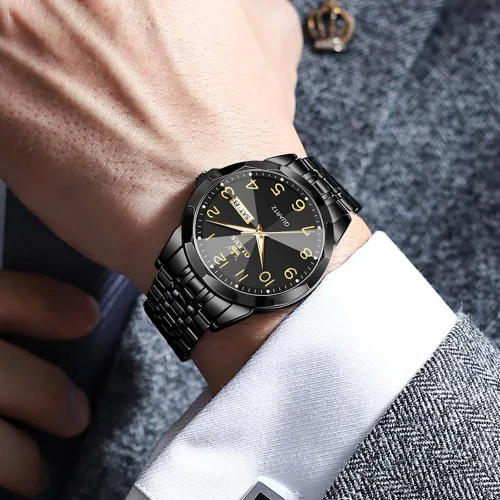 Miniatura 9 de OLEVS Reloj para hombre vestido de negocios diamante analógico cuarzo fecha lujo clásico acero inoxidable impermeable luminoso dos tonos reloj
