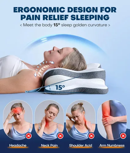 Miniatura 8 de Almohada cervical para el cuello 5X para aliviar el dolor, almohada ergonómica refrescante para dormir, almohadas de espuma viscoelástica