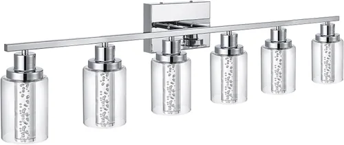 Miniatura 11 de MELUCEE Lámparas de tocador de baño, 3 luces LED sobre espejo, 3000 K-6000 K, moderna luz negra para baño con pantalla de cristal de burbujas, chips