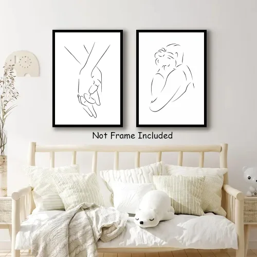 Miniatura 3 de PUYIQARE Dibujo de línea pareja abrazo a mano lienzo arte de pared, impresión minimalista de lienzo de dibujo de líneas, arte de pareja en blanco