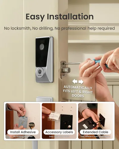 Miniatura 7 de DESLOC Cerradura inteligente WiFi D110 Plus, Wi-Fi incorporado, sin necesidad de hub, cerradura de entrada sin llave con huella dactilar, cerrojo