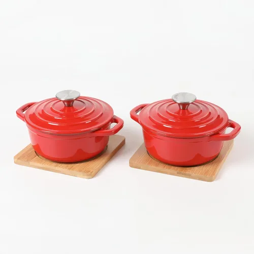 Miniatura 11 de HAWOK Mini horno holandés de hierro fundido, diámetro 5.51 pulgadas, 23 onzas, con bandeja de bambú, juego de 2, pre-sazonado
