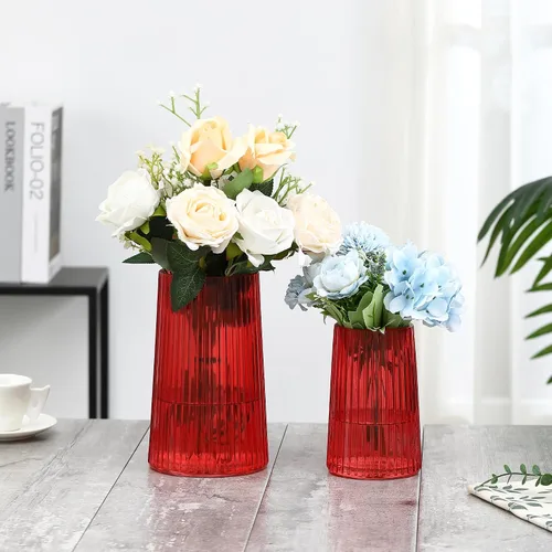 Miniatura 31 de Jarrón de vidrio ámbar para flores, florero para ramo, jarrones de vidrio modernos, jarrones acanalados para sala de estar, dormitorio, mesa