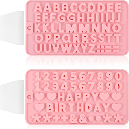 Moldes de chocolate con números y letras de silicona de 2 piezas, moldes reutilizables para dulces de múltiples patrones para decoración del