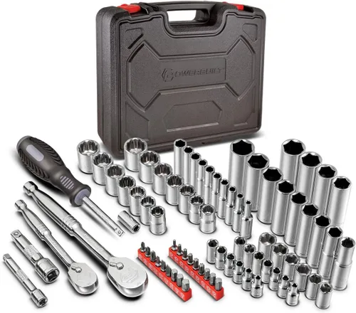 Miniatura 9 de Powerbuilt Juego de herramientas mecánicas de accionamiento de 200 piezas de 1/4 pulgadas, 3/8 pulgadas y 1/2 pulgadas, con juego de llaves SAE