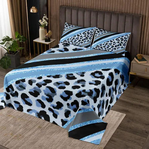 Miniatura 23 de Juego de colcha con lazo para niños, tamaño individual, diseño de cebra y leopardo con purpurina, decoración de habitación para niñas y mujeres