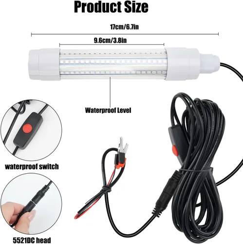 Miniatura 6 de Linkstyle Luz de pesca sumergible subacuática de 126 LED con cable de 16.4 ft, 13 W CC 12 V 33.8 fl oz LED buscador de peces lámpara de atracción +