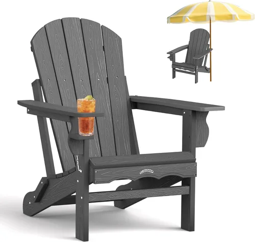 Miniatura 12 de Silla Adirondack plegable – Silla de patio Adirondack reciclable de polietileno de alta densidad para exteriores con soporte para tazas, textura