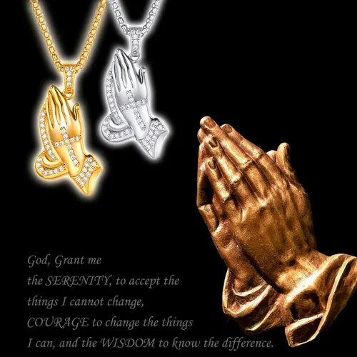 Miniatura 6 de U7 Colgante de cruz ortodoxa rusamanos rezandosigno de Ichthys para hombres y mujeres, acero inoxidable chapado en oro de 18 quilates, collar