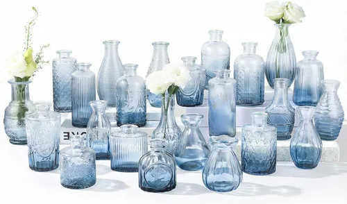 Miniatura 15 de Paquete de 12 jarrones de flores azules BEAHOT para decoración de boda, jarrón de cristal para decoración de mesa, jarrón pequeño para el hogar, día