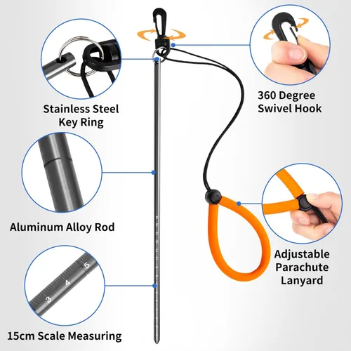 Miniatura 4 de Varilla de buceo, barra de puntero de langosta de aleación de aluminio de 13 pulgadas con medición, cordón ajustable y perno giratorio para agitador