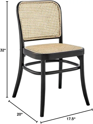 Miniatura 3 de Modway Winona Elm - Asiento de ratán de caña de madera, silla auxiliar de comedor, color negro