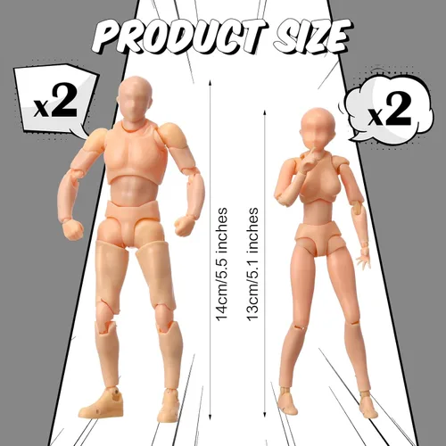 Miniatura 2 de Meooeck 4 Juegos de Figuras de Acción Modelo de Cuerpo de PVC para Artistas Maniquí de Dibujo Articulado para Pintura, Bocetos, Regalos de Beige