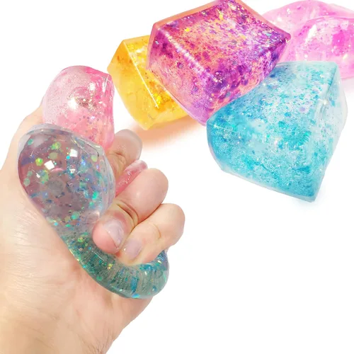 4 piezas de cubitos de hielo con purpurina - Juguetes sensoriales coloridos para adultos y niños, divertida bola para apretar para aliviar el