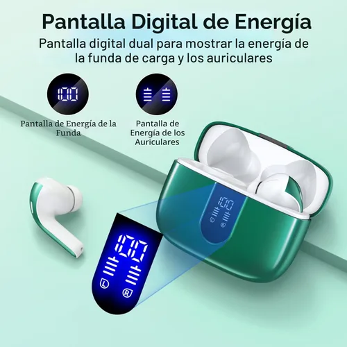 Miniatura 2 de TAGRY Auriculares Bluetooth Verdaderamente Inalámbricos Auriculares 60H Reproducción Pantalla LED de Energía Audífonos con Estuche de Carga Verde