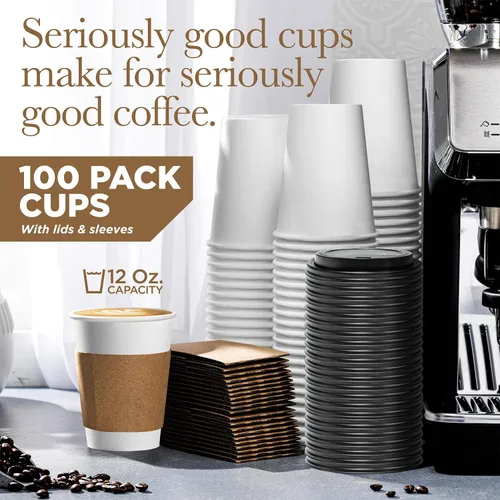 Miniatura 2 de Shop Square Tazas de café desechables blancas con tapas, 16 onzas (paquete de 50), tazas de café de papel para bebidas calientes y frías, café, té