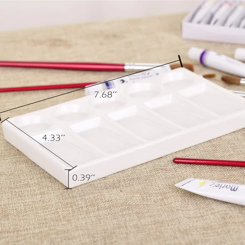 Miniatura 2 de VanEnjoy 10 Wells - Paleta de pintura rectangular blanca para artista, paleta de acuarela de porcelana, bandeja de mezcla de cerámica para pintura