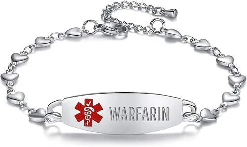 LinnaLove Pulsera de alerta médica de corazón para mujer, joyería de identificación médica de moda 7-8.5 pulgadas ajustable