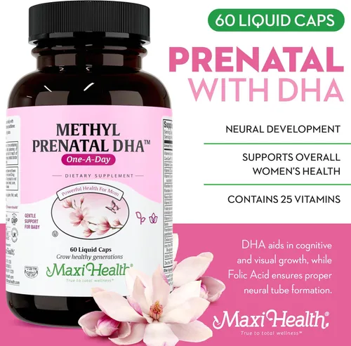 Miniatura 4 de Maxi Health - Vitaminas prenatales metil prenatales DHA para mujeres, formuladas por médicos, kosher, multivitamínico prenatal sin gluten con 25