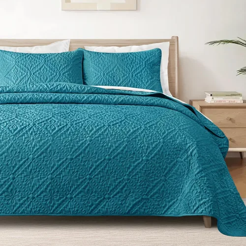 Miniatura 20 de Exclusivo Mezcla Juego de Edredón Individual, Cubrecamas Ligeras y Suaves con 1 Funda de Almohada, Edredones Modernos de Color Azul Aguamarina