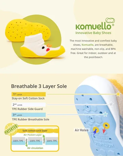 Miniatura 6 de Komuello Zapatos para niña pequeña, materiales de primera calidad, transpirables, lavables, antideslizantes, que se mantienen puestos, calcetines