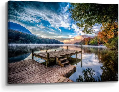 Miniatura 8 de Inpraradiso - Lienzo de Arte de Pared de Naturaleza: Cuadro Panorámico de Paisaje de Lago de Montaña, Árboles del Bosque, Impresión Artística