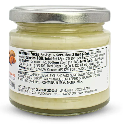 Miniatura 2 de CAMPO D'ORO - Mantequilla de Almendra, Crema Dulce de Almendras para Untar, (6.35oz - 180 g), Producto de Italia, Hecho en Sicilia