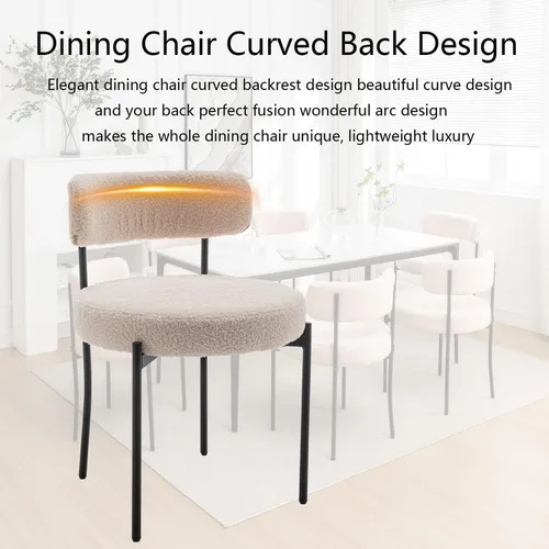 Miniatura 5 de Riknuxi Sillas de Comedor Boucle Juego de 2, Sillas de Comedor Redondas Tapizadas con Patas de Metal Negro, Sillas de Comedor Modernas para Comedor