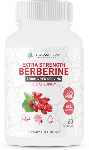 Berberina HCL 1200mg diariamente - Suplemento de berberina pura de alta potencia 600 mg por cápsula - 60 cápsulas - Apoya la salud metabólica,