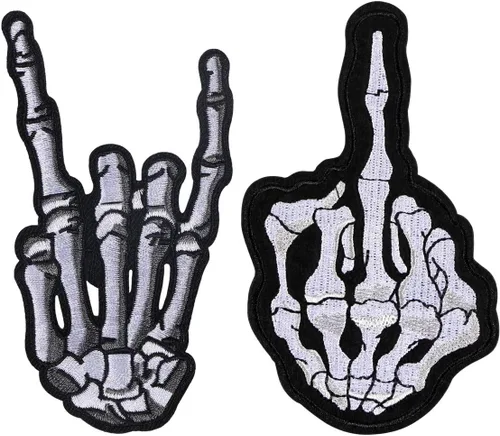 Parche bordado de dedo de esqueleto, símbolo de mano de música de metal pesado, parches para coser o planchar para bricolaje, disfraz de punk rock