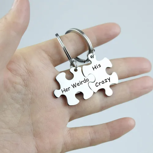 Miniatura 4 de Grekywin Llavero para pareja con texto en inglés "His Crazy and Her Weirdo" para él y ella, juego a juego para él y ella, regalos para pareja