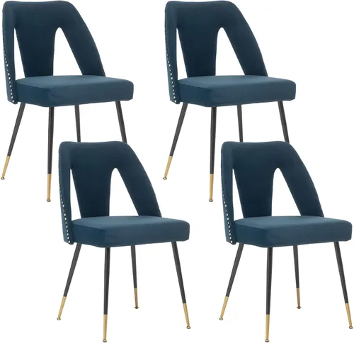 Miniatura 14 de Aoowow Juego de 2 sillas de comedor modernas, sillas laterales tapizadas de terciopelo con cabezas de clavos y patas de metal negro con punta Azul