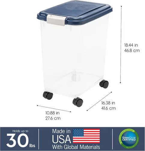 Miniatura 4 de IRIS USA - Recipiente hermético de 25 libras/33 cuartos de galón. IRIS USA WeatherPro - Contenedor hermético para alimentos para mascotas, con Azul