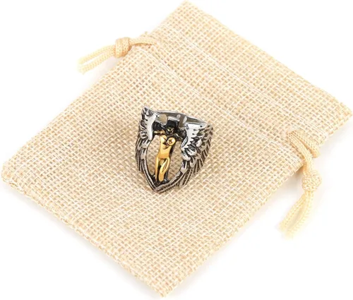 Miniatura 6 de HZMAN Anillo de acero inoxidable con alas de ángel de plumas de diosa de arcángel vintage