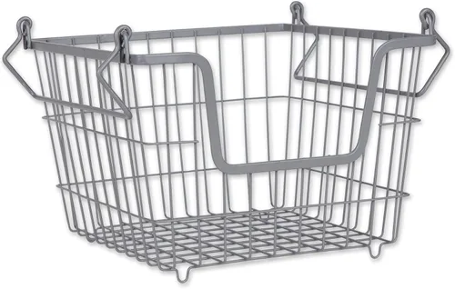 Miniatura 29 de DII - Cubo de almacenamiento apilable de malla de alambre de metal, grande y rectangular, 33 x 25 x 28 cm, blanco Negro