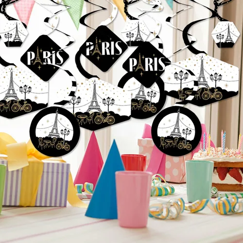 Miniatura 2 de Big Dot of Happiness Stars Over Paris - Decoración para colgar en fiestas con temática parisina - Remolinos de decoración para fiestas - Juego de 40