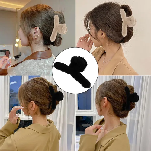Miniatura 2 de 2 pinzas peludas para el cabello de felpa para cabello grueso y delgado, pinzas grandes antideslizantes de pelo sintético para mujeres