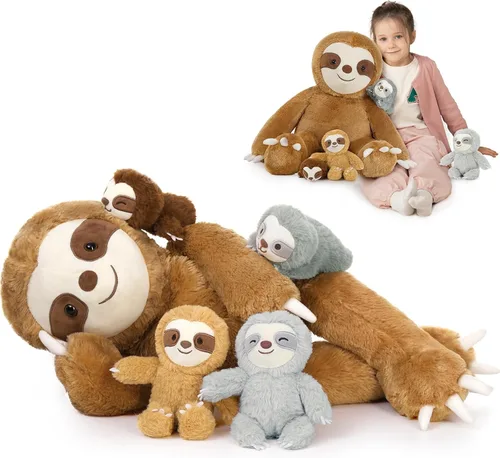 Miniatura 23 de MaoGoLan Mono gigante de peluche con bebés, juguete de peluche suave con plátano regalo para niños, niñas, niños, mamá y 3 bebés pequeños colgantes