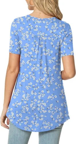Miniatura 3 de POPYOUNG - Blusa veraniega para mujer, de manga corta, informal y suelta, estilo túnica, con botones y pliegues