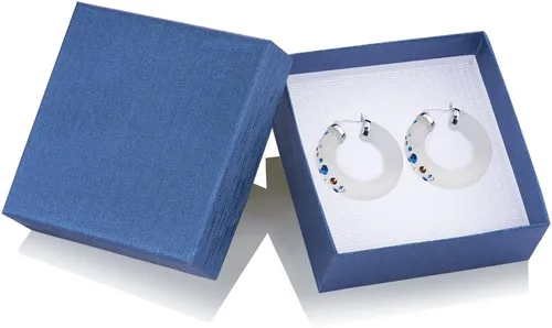 Miniatura 2 de Handcrafted White Lucite 42mm Click parte superior arete de aro con cristales de Confeti