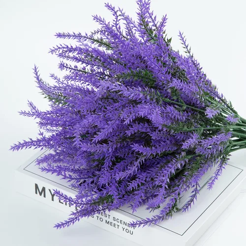 Miniatura 3 de Ouddy Decor 24 Manojos de Flores Artificiales de Lavanda Falsas Plantas de Plástico para Hogar Boda Cocina Jardín Patio Caja de Ventana Mesa
