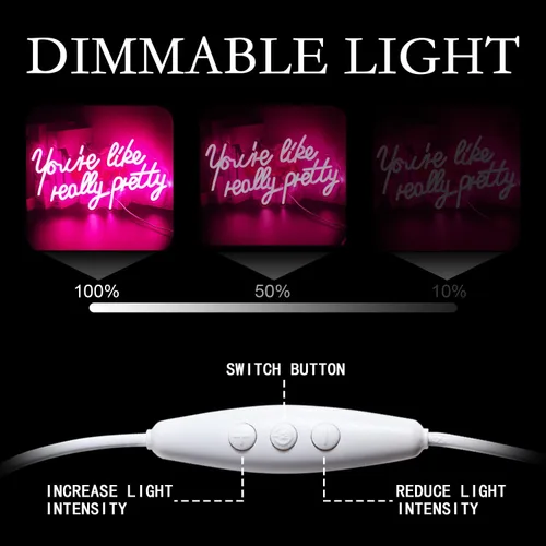 Miniatura 5 de Lucunstar Letrero de neón LED «You're Like Really Pretty» Luz LED de neón rosa para decoración de pared Letreros de neón para decoración de pared