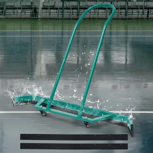 AIWFL Escoba deportiva de aleación de aluminio de 4.3 pies con ruedas, lanzadera de lluvia para cancha de tenis con 2 hojas de espuma EVA