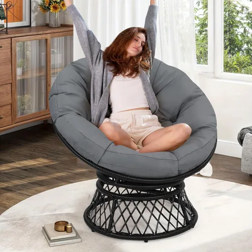 Miniatura 9 de KROFEM Silla Papasan ergonómica de mimbre de 40 pulgadas, silla giratoria de 360° para interiores y exteriores con cojín grueso suave, ideal