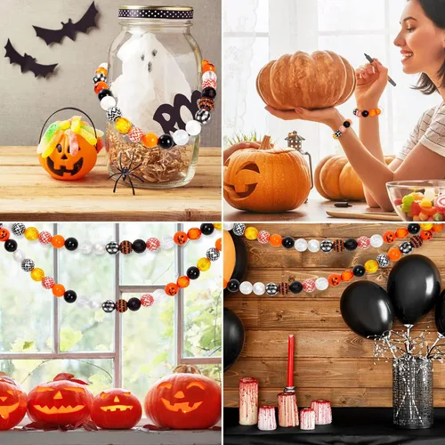Miniatura 6 de Whaline Juego de 50 cuentas de Halloween de 0.787 pulgadas (0.787 in) mixtas de chicle, cuentas espaciadoras de Jack-O-Lantern, cuentas espaciadoras
