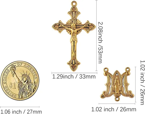 Miniatura 2 de 3 juegos de centro de mesa católico de la Virgen María y crucifijo de perdón para hacer rosario de bricolaje Oro envejecido